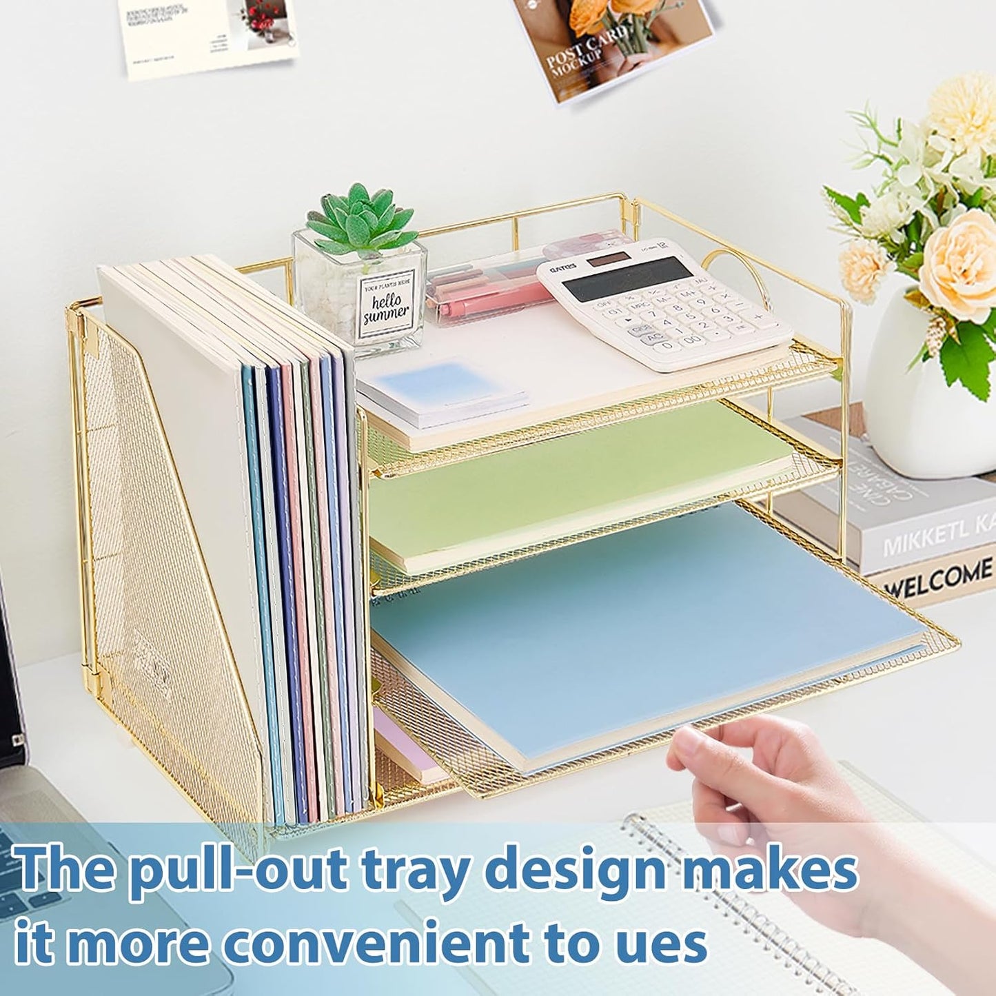 Desk Organizers and Accessories, 4 Tier Paper Letter Tray File Organizer, Desk Accessories Workspace Desktop Organizer for Classroom Office Supplies, Gold