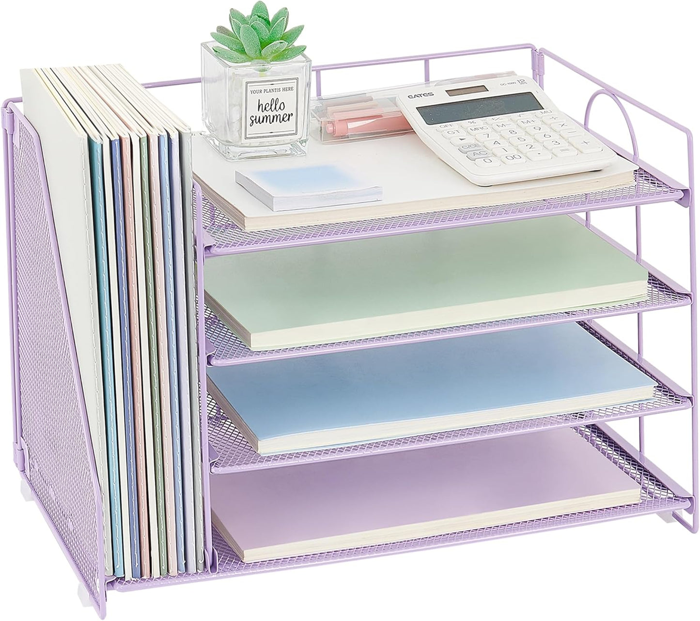 Desk Organizers and Accessories, 4 Tier Paper Letter Tray File Organizer, Office Organization Storage Desk Accessories Workspace Desktop Organizer for Classroom Office Supplies Decor, Purple