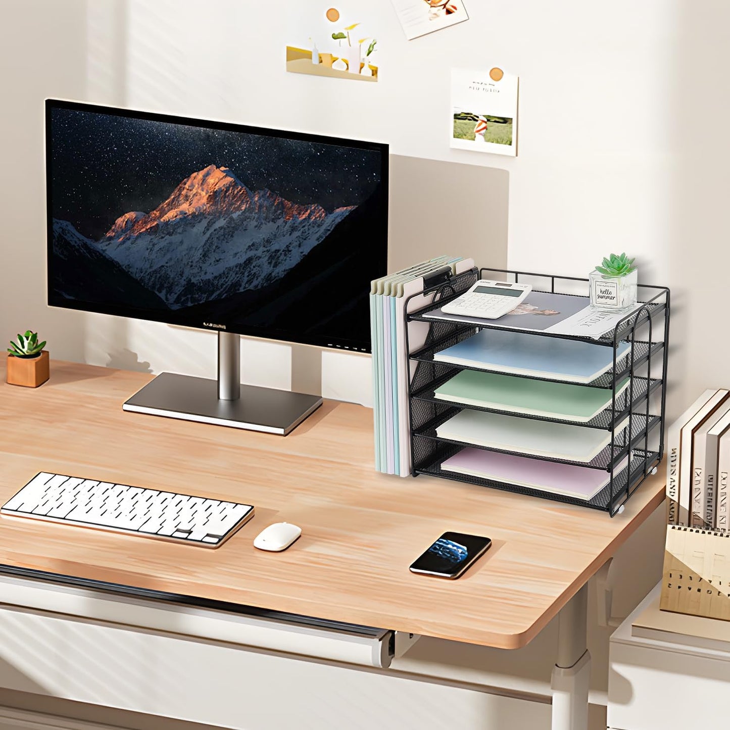 Desk Organizers and Accessories, 5 Tier Paper Letter Tray File Organizer, Office Organization Storage Desk Accessories Workspace Desktop Organizer for Classroom Office Supplies Decor(Black)