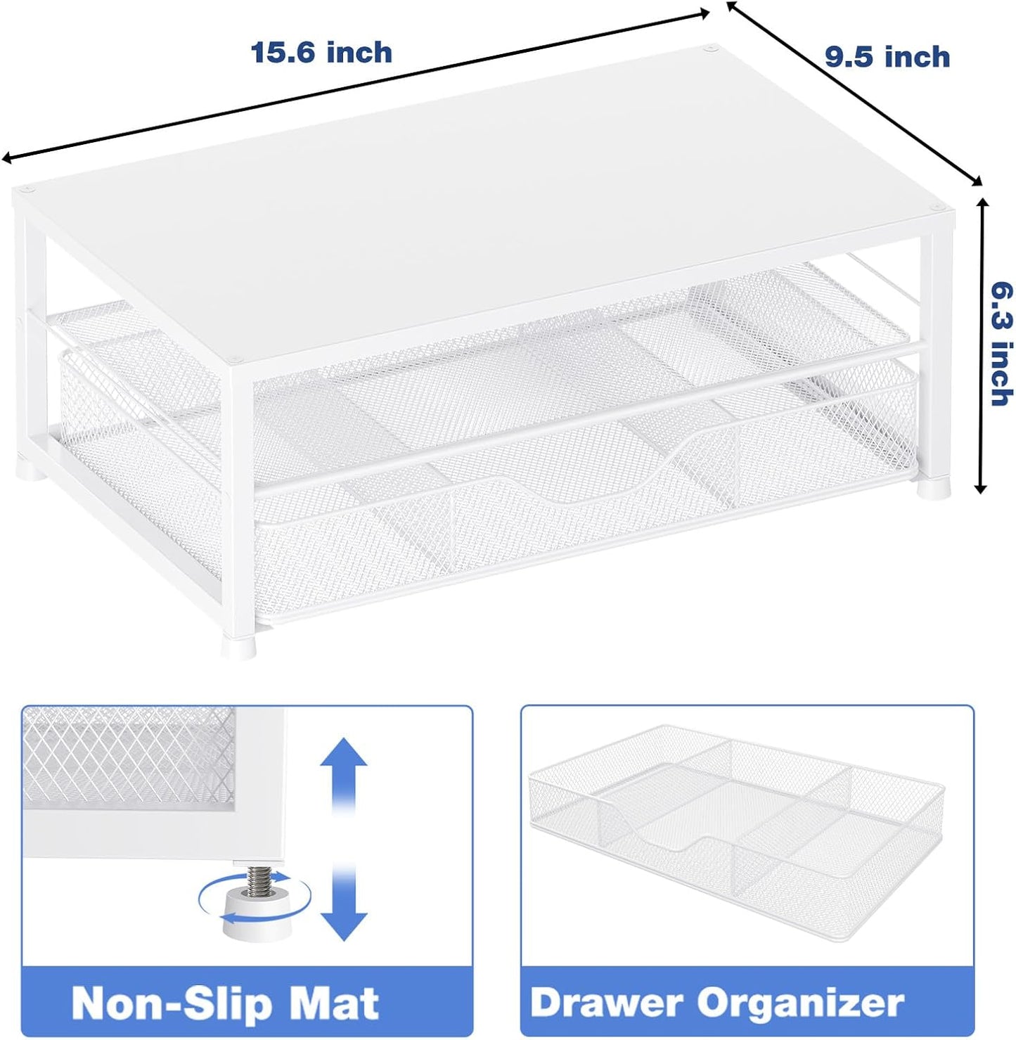 Desk Organizers and Accessories, 2-Tier Computer Monitor Stand Riser for Desk Organizer with Drawer, Desktop Workspace Organizer & Office Desk Computer Accessories for Office Supplies(White)