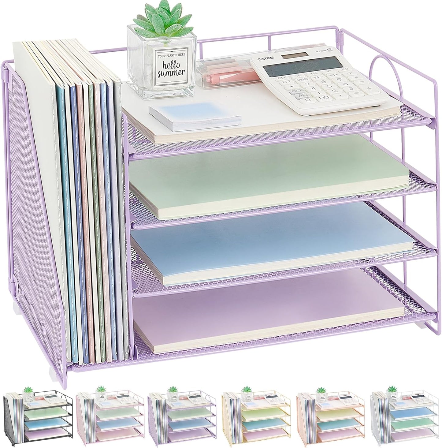 Desk Organizers and Accessories, 4 Tier Paper Letter Tray File Organizer, Office Organization Storage Desk Accessories Workspace Desktop Organizer for Classroom Office Supplies Decor, Purple