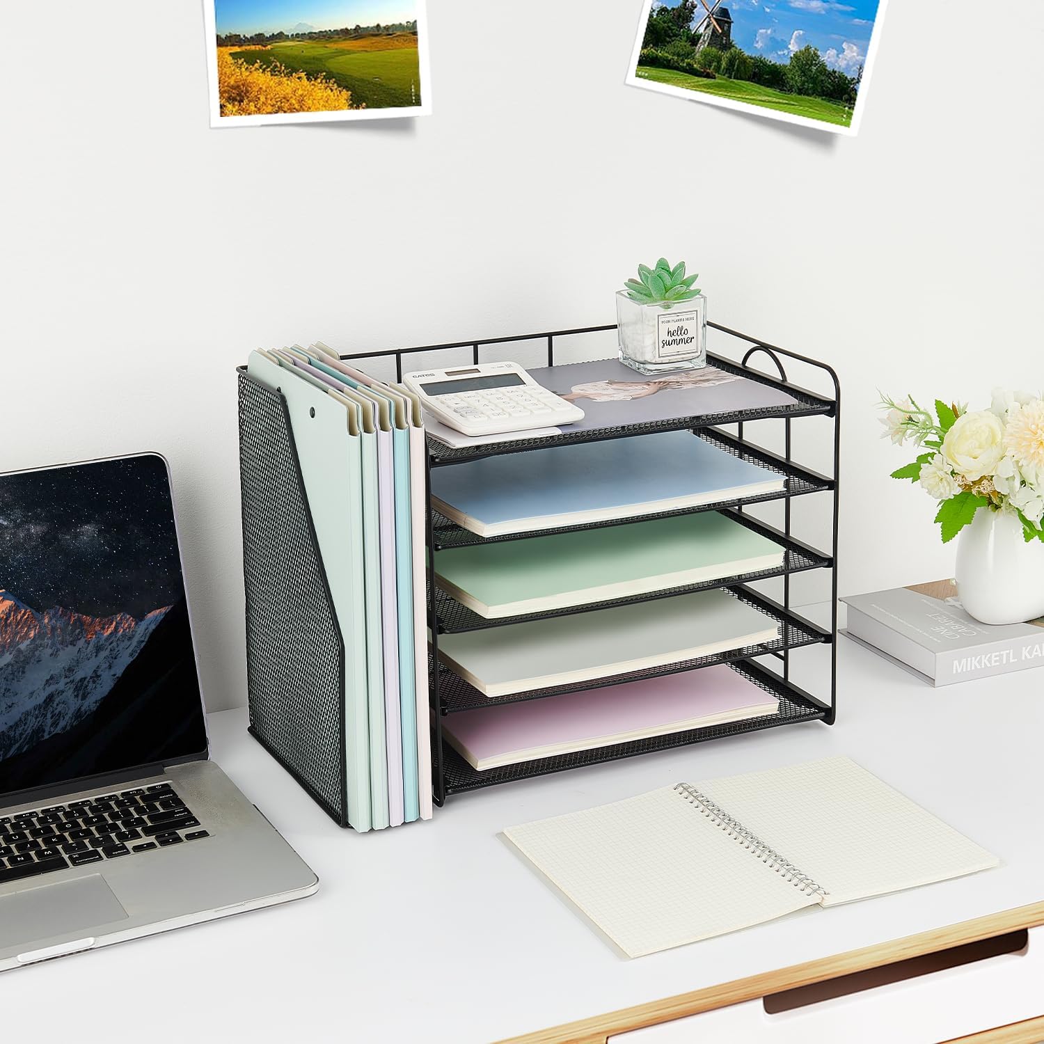 Desk Organizers and Accessories, 5 Tier Paper Letter Tray File Organizer, Office Organization Storage Desk Accessories Workspace Desktop Organizer for Classroom Office Supplies Decor(Black)