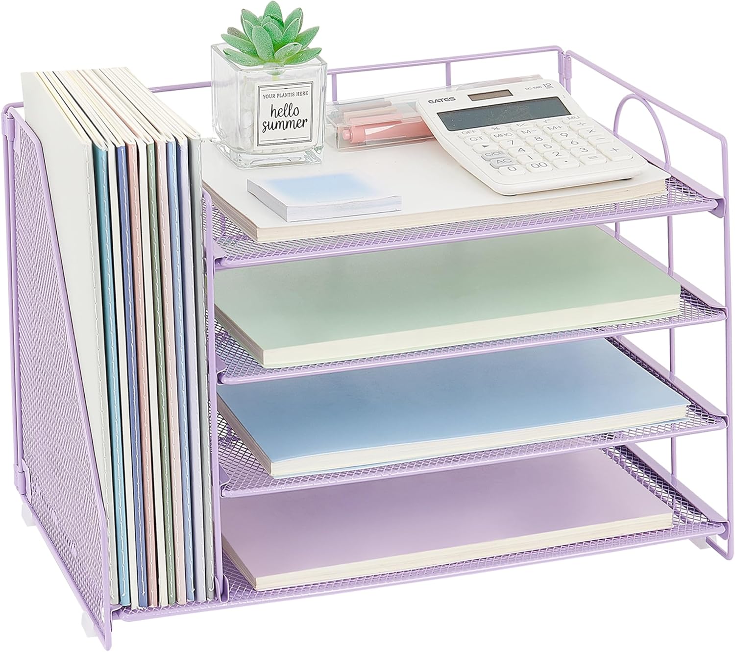 Desk Organizers and Accessories, 4 Tier Paper Letter Tray File Organizer, Office Organization Storage Desk Accessories Workspace Desktop Organizer for Classroom Office Supplies Decor, Purple