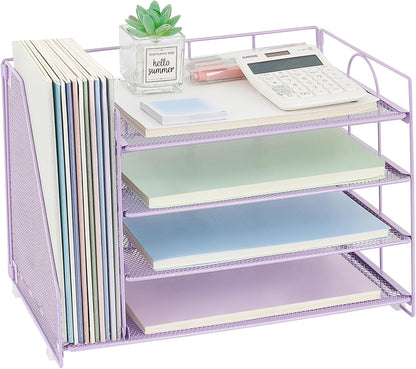 Desk Organizers and Accessories, 4 Tier Paper Letter Tray File Organizer, Office Organization Storage Desk Accessories Workspace Desktop Organizer for Classroom Office Supplies Decor, Purple