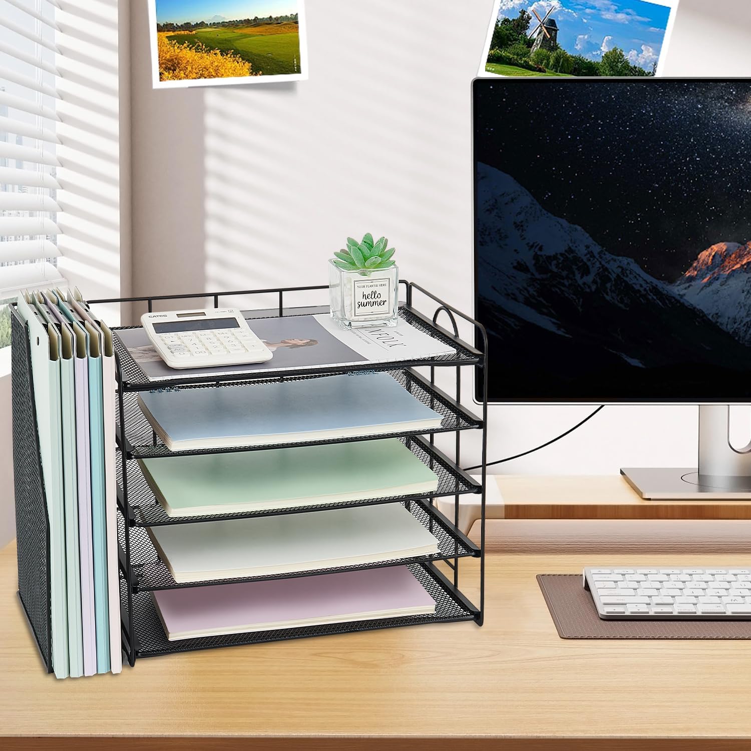 Desk Organizers and Accessories, 5 Tier Paper Letter Tray File Organizer, Office Organization Storage Desk Accessories Workspace Desktop Organizer for Classroom Office Supplies Decor(Black)