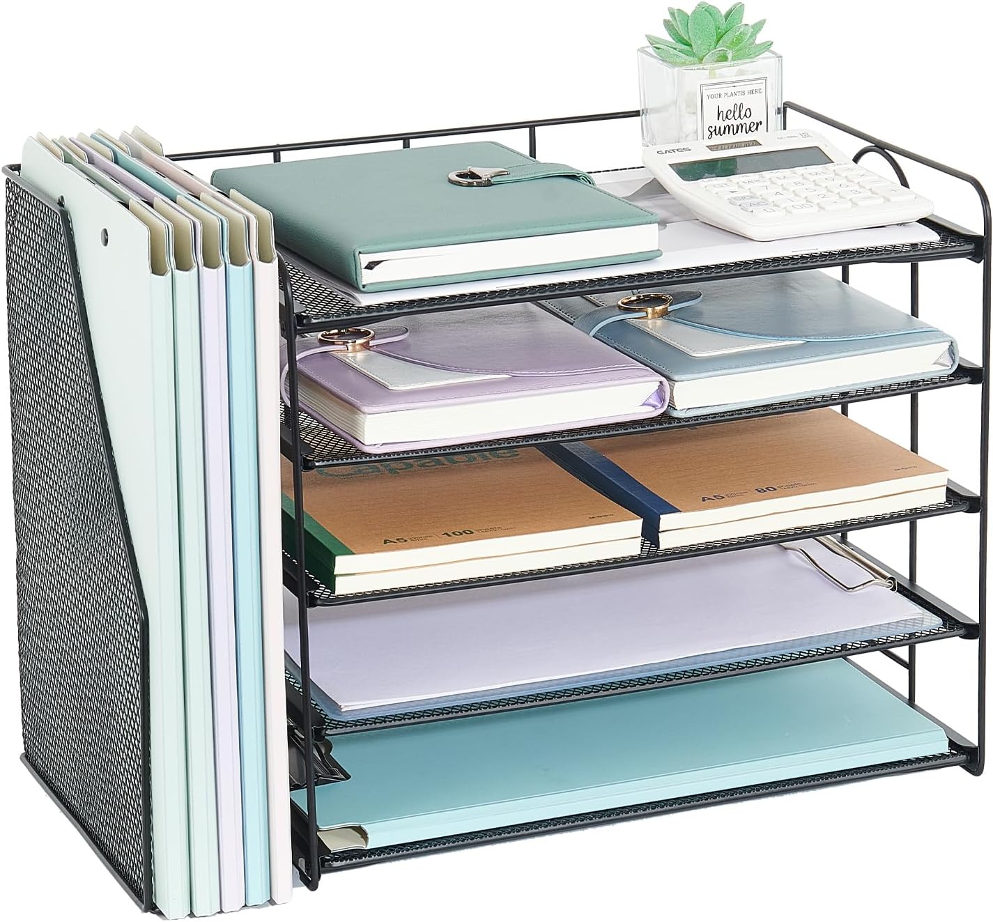 Desk Organizers and Accessories, 5 Tier Paper Letter Tray File Organizer, Office Organization Storage Desk Accessories Workspace Desktop Organizer for Classroom Office Supplies Decor(Black)