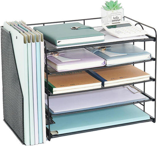 Desk Organizers and Accessories, 5 Tier Paper Letter Tray File Organizer, Office Organization Storage Desk Accessories Workspace Desktop Organizer for Classroom Office Supplies Decor(Black)