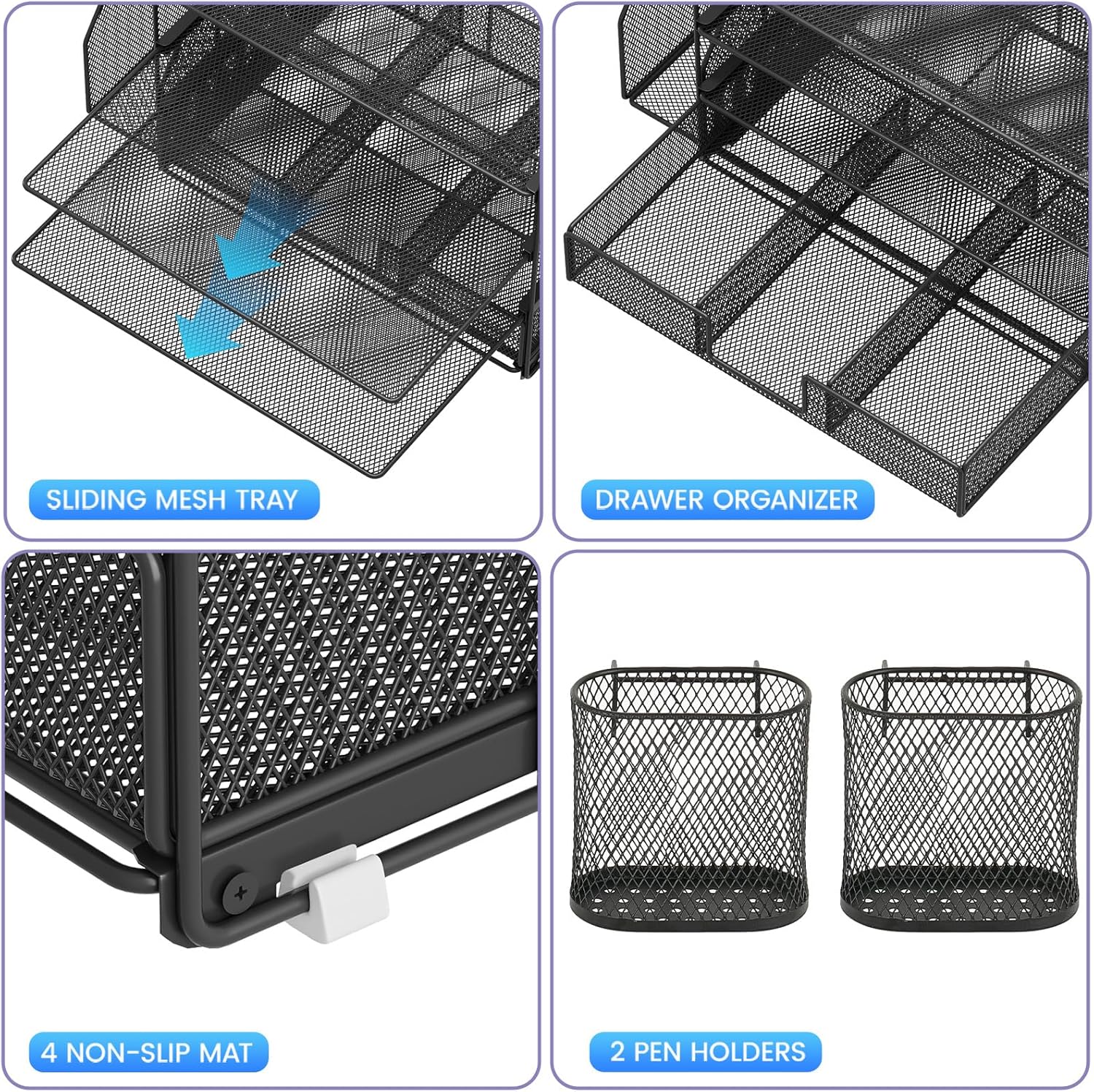 Desk Organizers and Accessories, 5-Tier Paper File Organizer with Drawer &amp; Pen Holder, Office Desk Accessories Workspace Desktop Organizer for Office Supplies(Black)