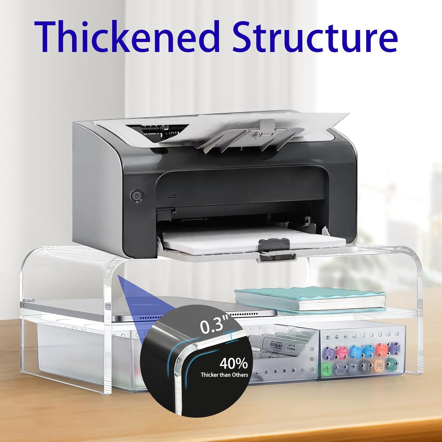 Acrylic Clear Desk Organizers and Accessories, 2-Tier Computer Monitor Stand Riser with Drawer, Office Desk Accessories for Office Supplies, Transparent