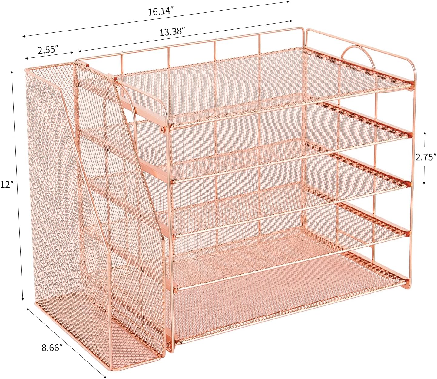 Desk Organizers and Accessories, 5 Tier Paper Letter Tray File Organizer, Office Organization Storage Desk Accessories Workspace Desktop Organizer for Classroom Office Supplies Decor(Rose)