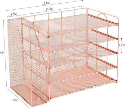 Desk Organizers and Accessories, 5 Tier Paper Letter Tray File Organizer, Office Organization Storage Desk Accessories Workspace Desktop Organizer for Classroom Office Supplies Decor(Rose)