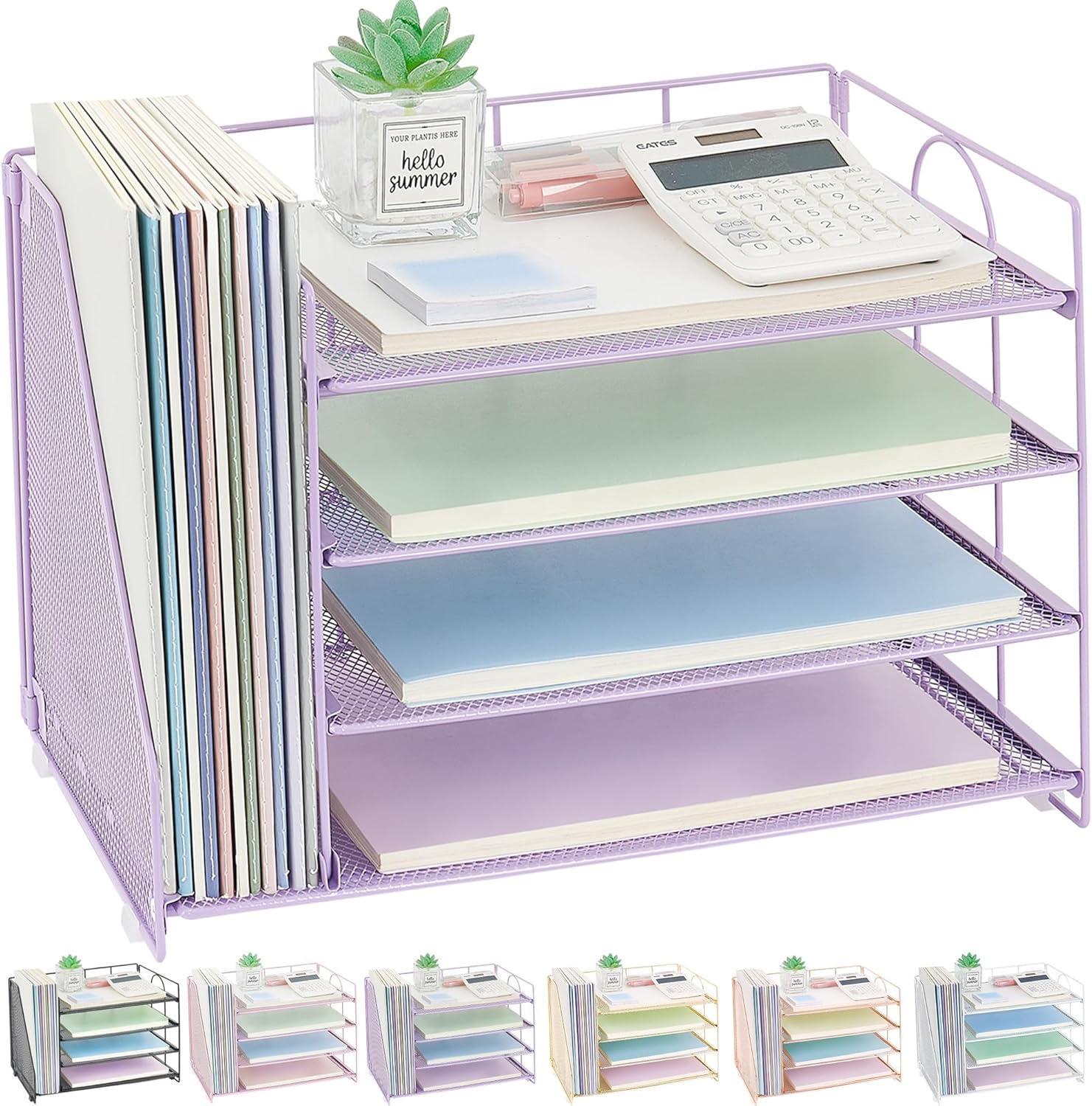 Desk Organizers and Accessories, 4 Tier Paper Letter Tray File Organizer, Office Organization Storage Desk Accessories Workspace Desktop Organizer for Classroom Office Supplies Decor, Purple
