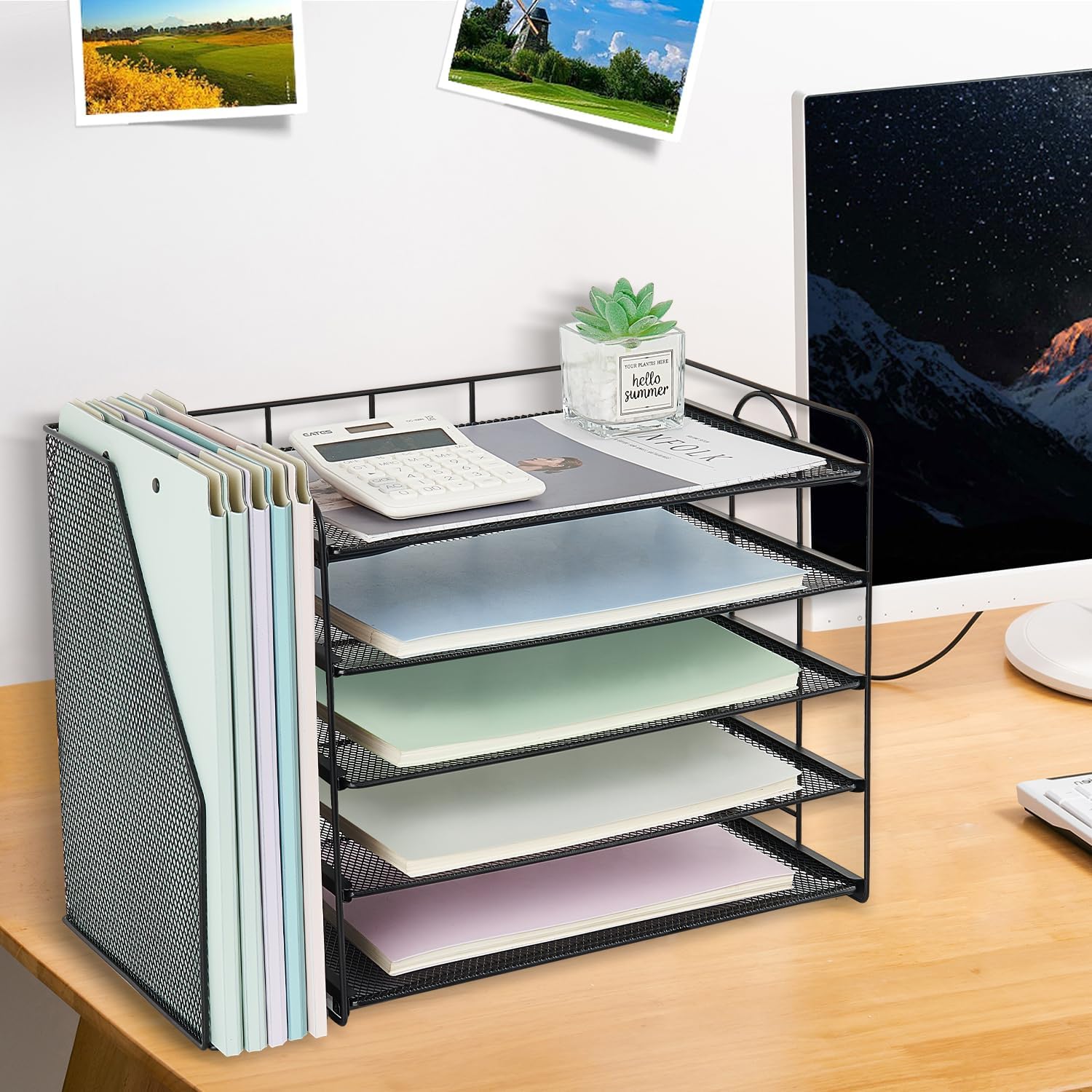 Desk Organizers and Accessories, 5 Tier Paper Letter Tray File Organizer, Office Organization Storage Desk Accessories Workspace Desktop Organizer for Classroom Office Supplies Decor(Black)
