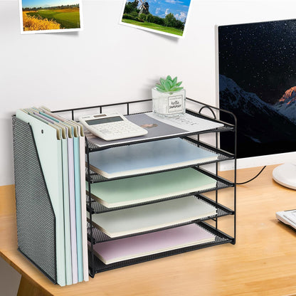 Desk Organizers and Accessories, 5 Tier Paper Letter Tray File Organizer, Office Organization Storage Desk Accessories Workspace Desktop Organizer for Classroom Office Supplies Decor(Black)