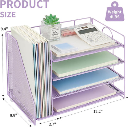 Desk Organizers and Accessories, 4 Tier Paper Letter Tray File Organizer, Office Organization Storage Desk Accessories Workspace Desktop Organizer for Classroom Office Supplies Decor, Purple
