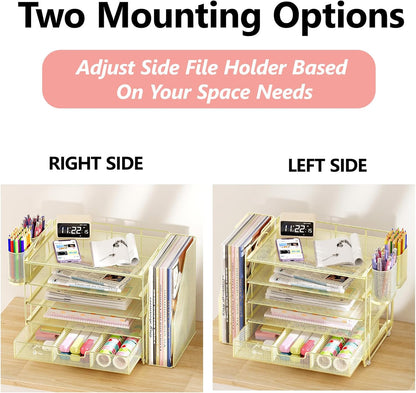 Desk Organizers and Accessories, 5-Tier Paper File Organizer with Drawer &amp; Pen Holder, Office Desk Accessories Workspace Desktop Organizer for Office Supplies(Gold)